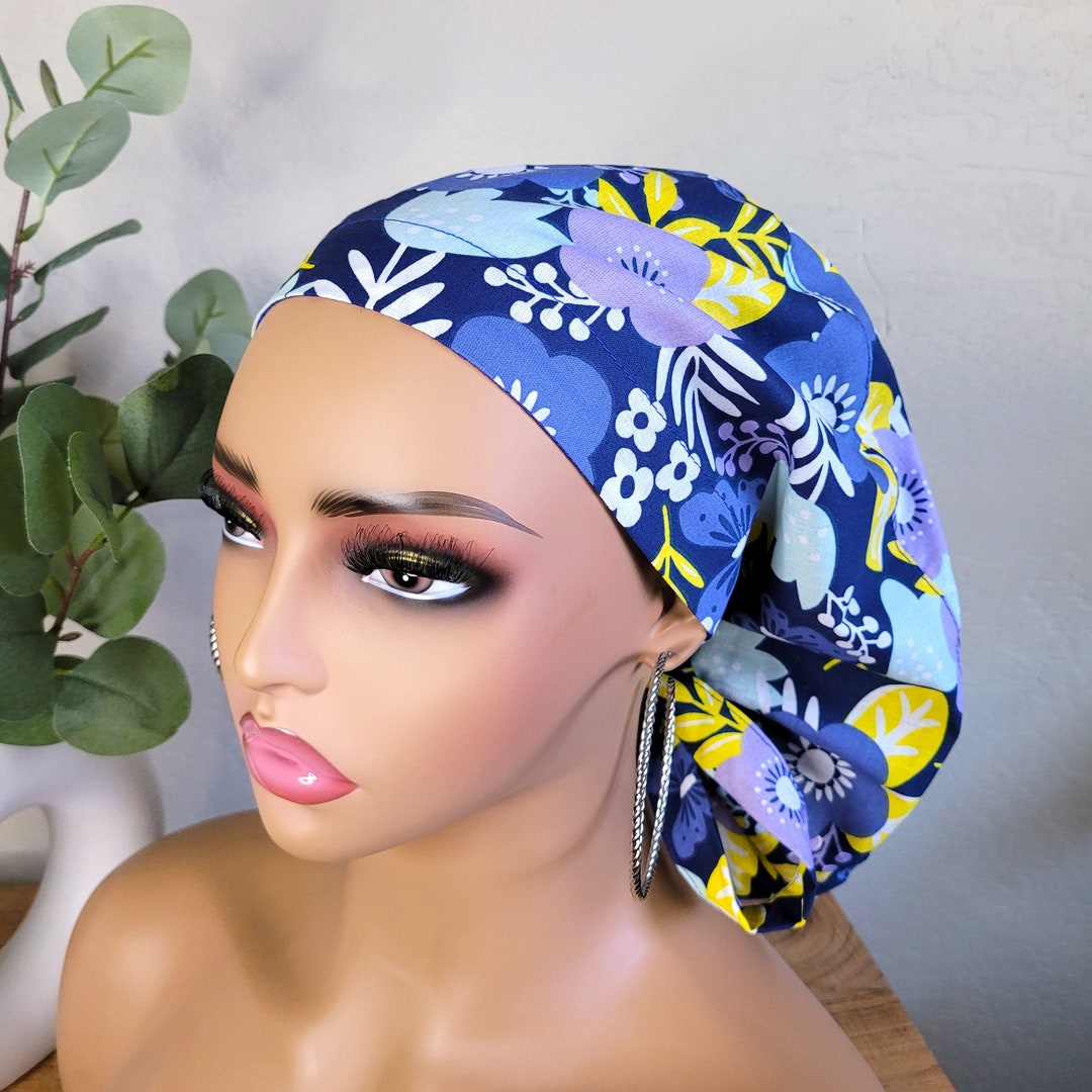 Large Satin Lined Scrub Hat, Protect Hair W/satin Lined Ponytail Scrub Cap. Buttons/size See