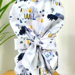 Small, Wild Adventure, Satin Lined Scrub Cap, Protect Hair w/Satin Lined Ponytail Scrub Cap, Nurse/Surgical Cap, Full Satin Lining