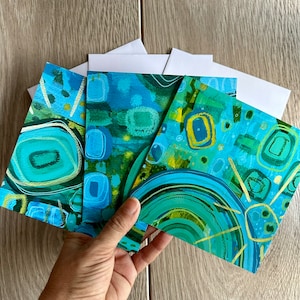 Lot de 3 cartes de voeux Jervis Bay, motifs abstraits inspirés de peintures originales, cartes vierges de 14 cm x 14 cm (5,5 po. x 5,5 po.)