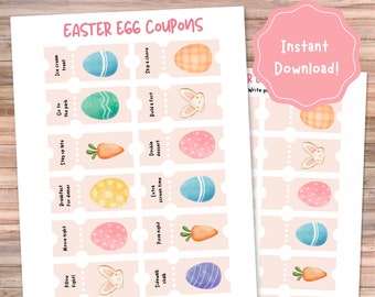 Easter Egg Coupons | Instant Download Printable File | Easter Egg Fillers, Easter Egg Hunt, Easter Egg Prizes | Color and B&W