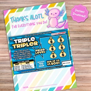Wydrukuj Axolotl Lotto Holder Thank You Card | Nauczyciel Pracownik Agent Nieruchomości Prezent Doceniający Klienta
