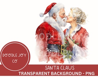 Mr and Mrs Claus Clipart Watercolour Christmas Clipart Holiday Clipart Romantic Christmas Png Clipart  White Christmas Couple Clipart Santa