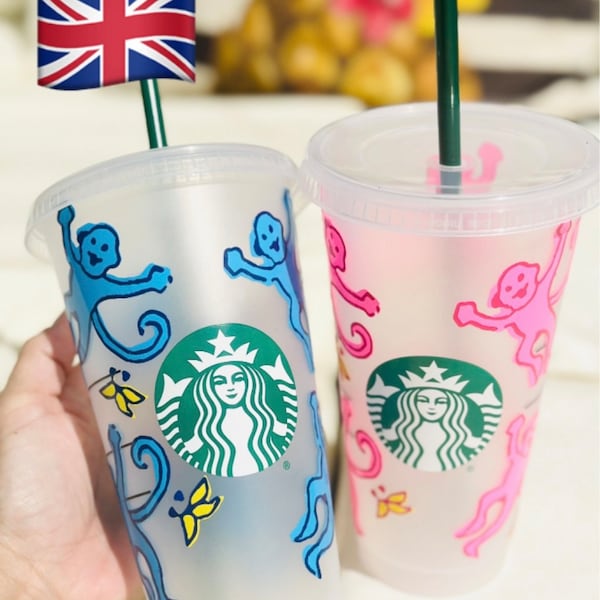 Tasse singe preppy Starbucks, tasse réutilisable avec paille, pour café glacé, cafés frappés, boissons glacées et plus (ne va pas au lave-vaisselle)
