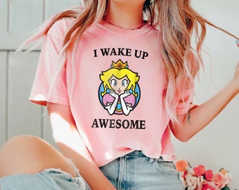 I Wake Up Awesome Princess Peach Star T-shirt, Princess Peach Crown Shirt, Feeling Peachy Shirt, Mario Sweatshirt, Mario Birthday Gift