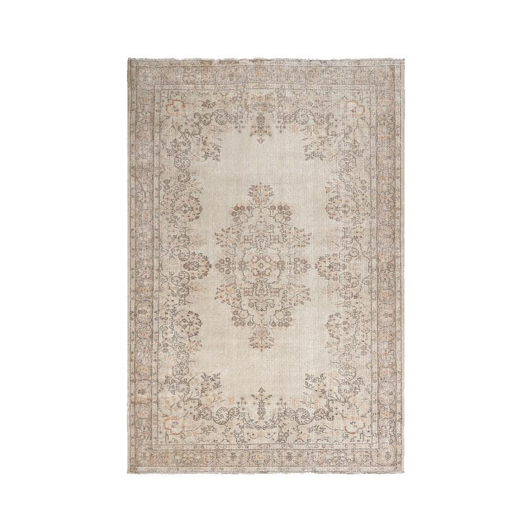 Cream Turkish Rug Vintage Cream Turkish Medallion Rug | 6x9 Distressed Beige Floral Area ...