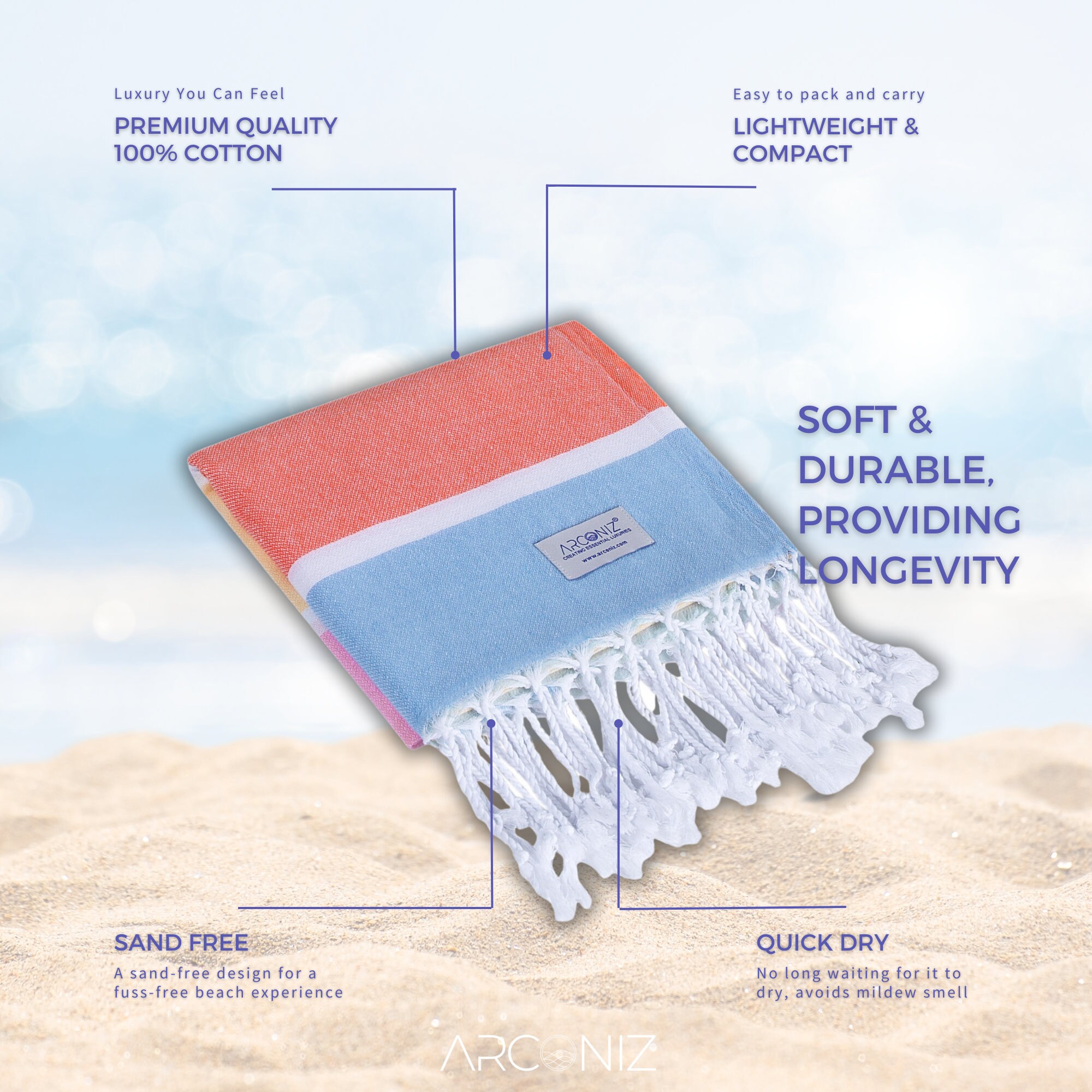 PADISHAHHOME Turkish Beach Towels, Bulk Case Of 12 | Oversized, Quick Dry, Sand Free | 100% Cotton, Large 38x71" Towels For Beach, Pool, Travel | Ultra-Soft, Compact, Absorbent | Salmon - View #6