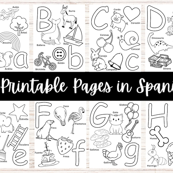 Alphabet Coloring Pages for kids in Spanish | 26 Coloring Sheets for Kids | Download & Print | Learning Sheets | Printable Coloring for Kids