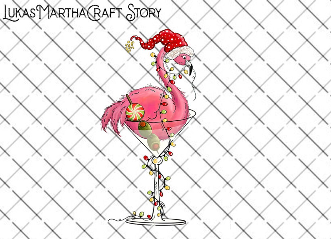 Flamingo Martini Christmas Lights PNG, Pink Flamingo Xmas Png, Flamingo