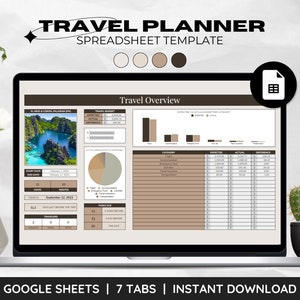 Travel Planner Spreadsheet for Google Sheets, Budget Expense Tracker, Packing List, Daily Itinerary, Holiday Vacation Digital Plan Template