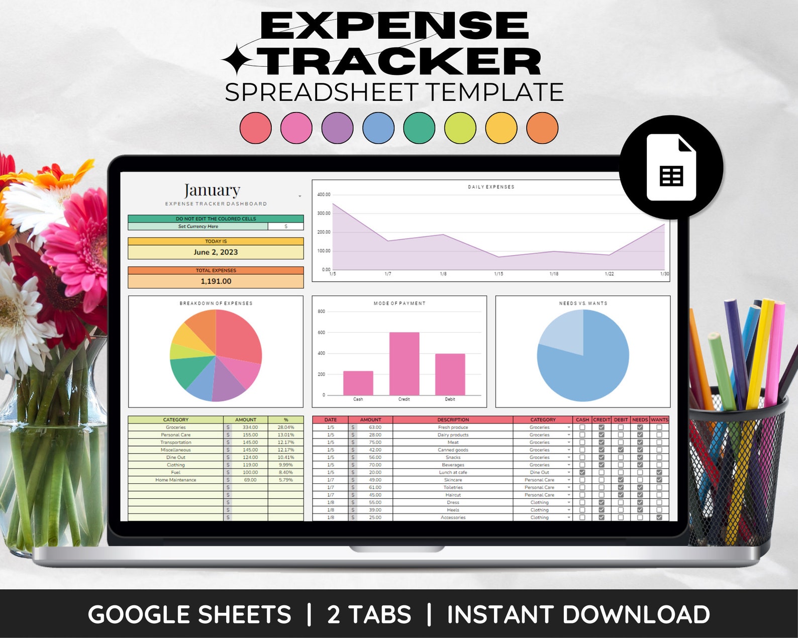 Google Sheets Expense Tracker Spreadsheet, Template for Digital Expense ...