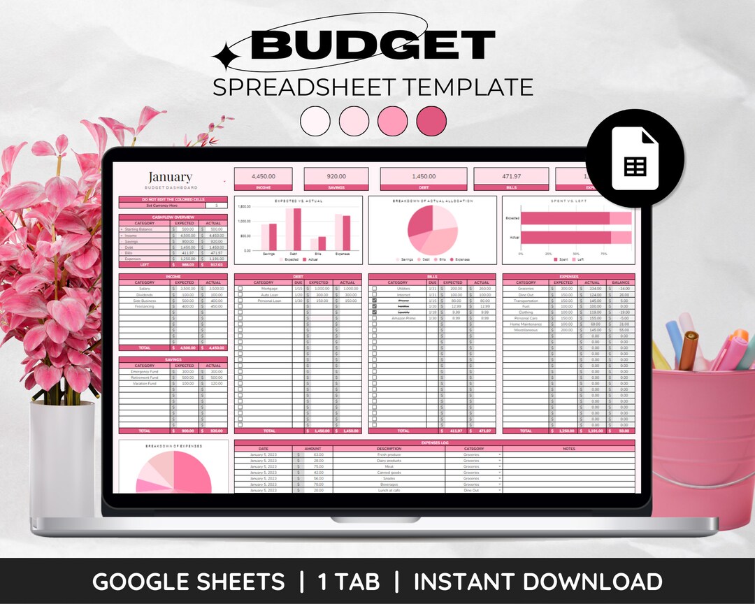 Budget Spreadsheet Template for Google Sheets Digital Finance Planner ...