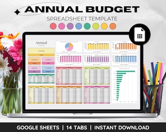 Annual Budget Spreadsheet Google Sheets, Monthly Digital Finance Planner Template, Personal Finance, Family Budget, Summary Dashboard Pastel