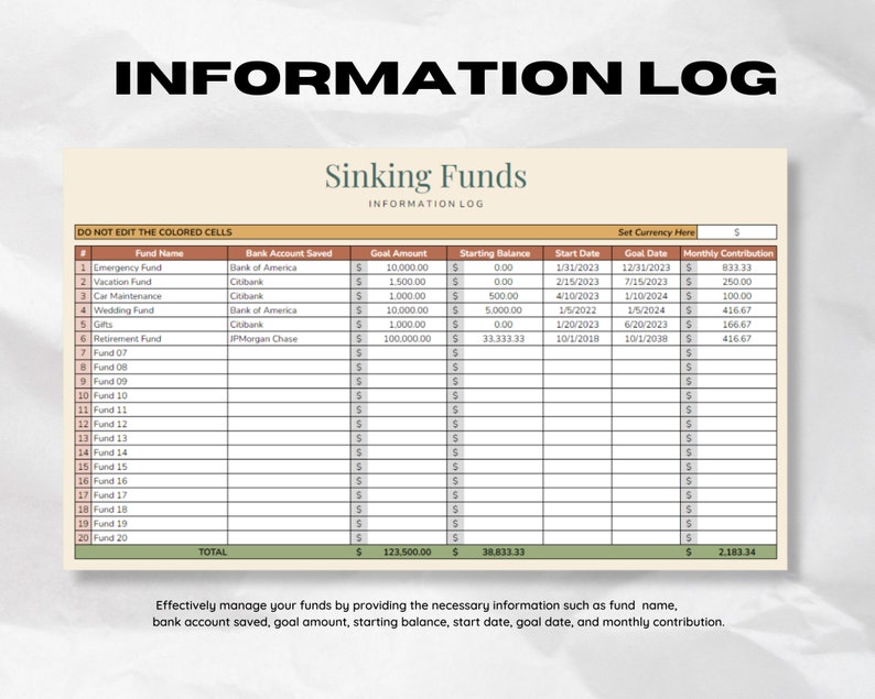 Sinking Funds Tracker for Google Sheets, Personal Finance Spreadsheet ...