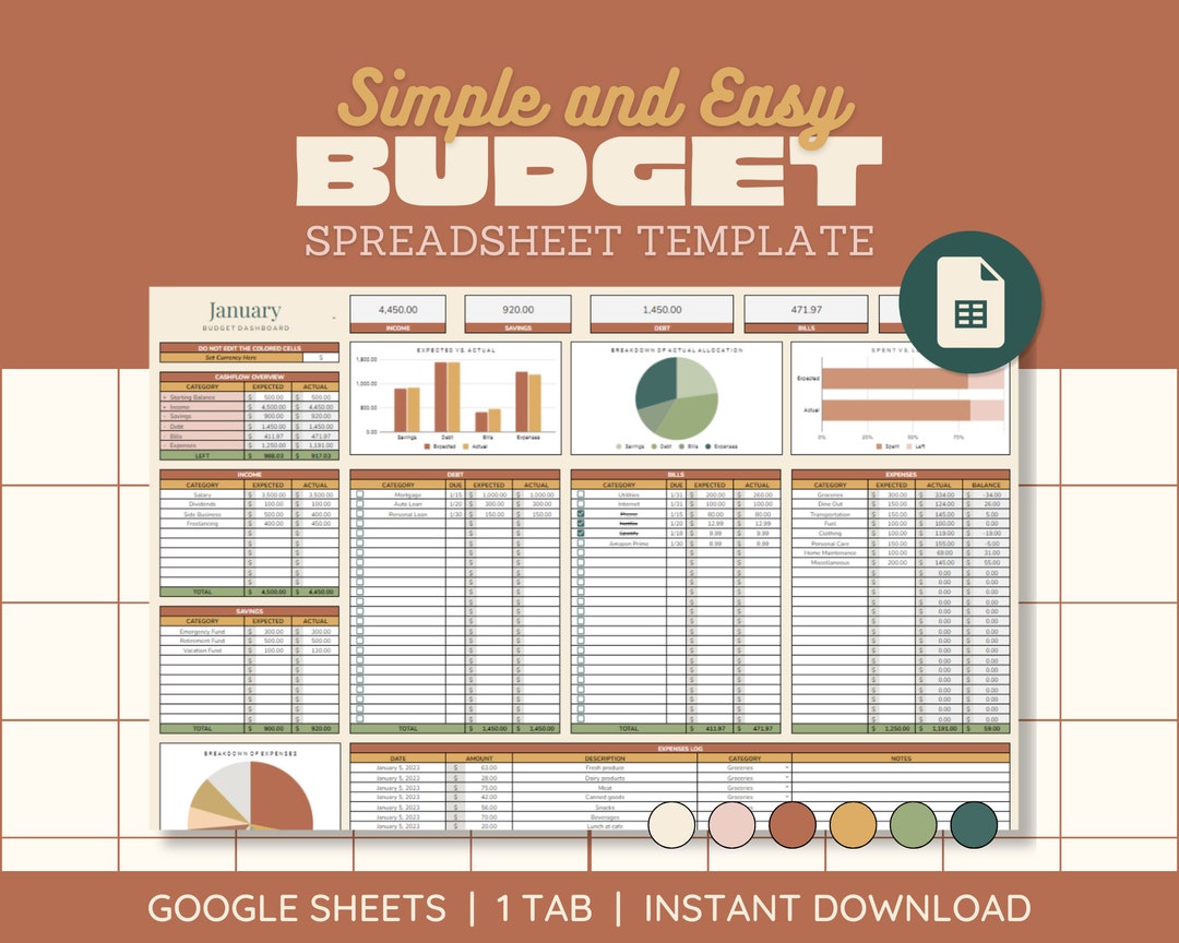 Monthly Budget Planner Spreadsheet for Google Sheets, Paycheck Biweekly ...