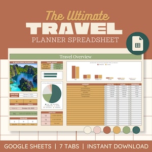 Travel Planner Spreadsheet Google Sheet , Holiday Vacation Trip Cruise Tour, Budget Daily Itinerary Packing List, Bohemian Digital Template