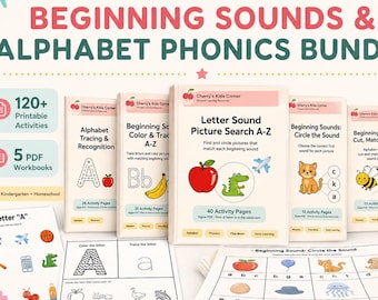 Beginning Sounds + Alphabet Phonics Bundle | 120+ Printable Preschool Worksheets | Letter Tracing & Recognition