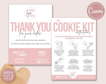 Cookie Kit Guide CANVA Editable Template, 2 SIZES, Printable DIY Cookie Card, Iced Biscuit Instructions Insert, Thank You Card PDC001