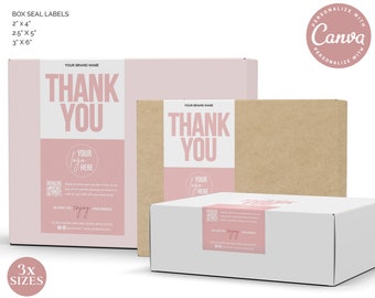 CANVA Box Seal Label Template, 3 SIZES Bakery Cake Box Editable Box Seal Sticker, Minimal Printable Thank You Cottage Industry PDC001