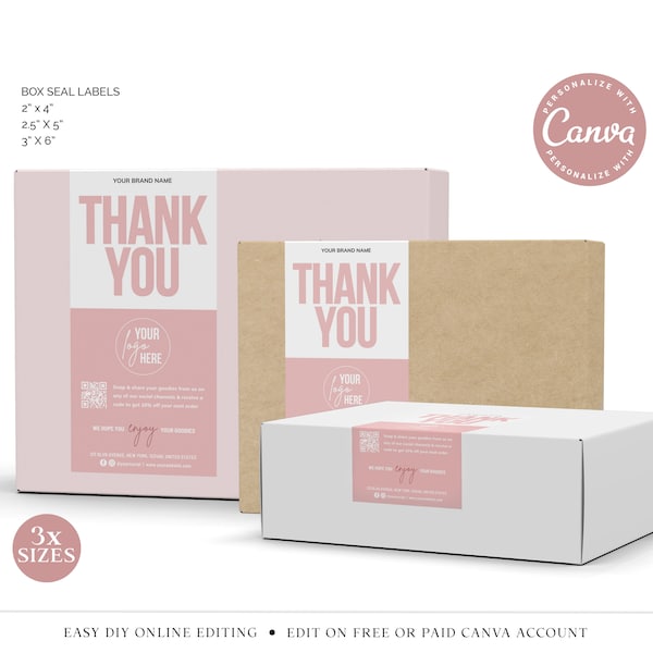 CANVA Box Seal Label Template, 3 SIZES Bakery Cake Box Editable Box Seal Sticker, Minimal Printable Thank You Cottage Industry PDC001