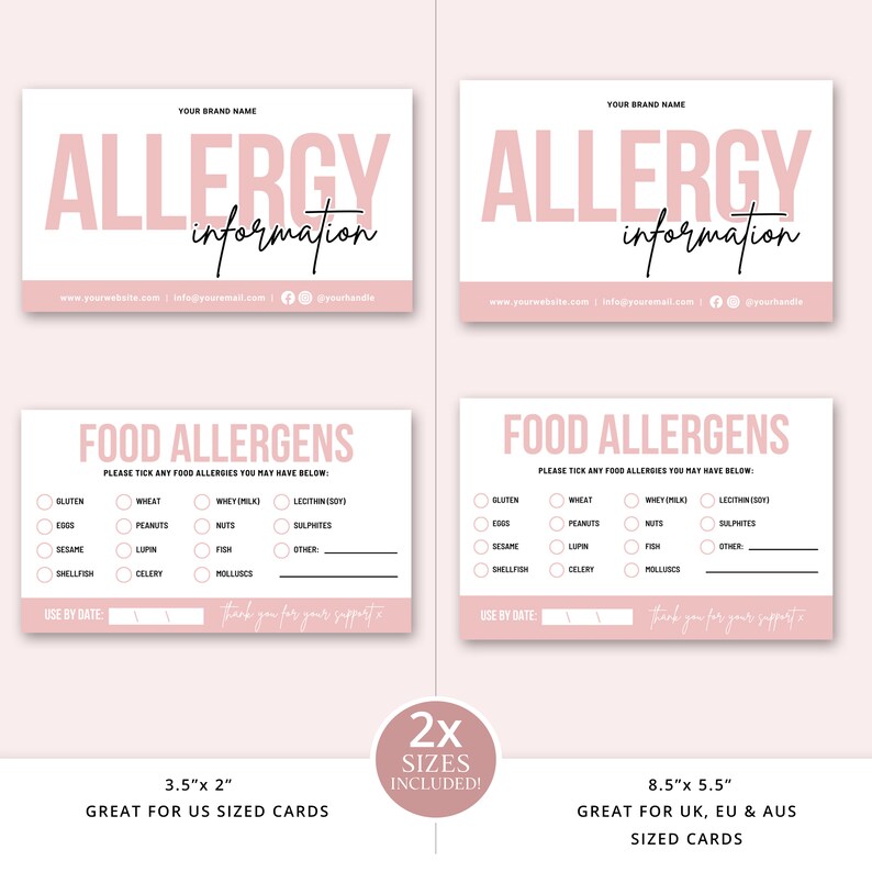 Allergen Card CANVA Editable Template DIY Edit Bakery Allergy - Etsy