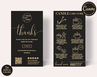 CANVA Candle Care Guide Editable Template Bundle, Business Card Printable Candle Instructions, Candle Insert, Candle Safety Card BGC001