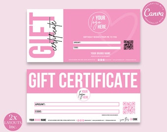 Gift Certificate CANVA Editable Template, DIY Edit Business Coupon, Printable Gift Voucher, Customizable Instant Customer Gift PDC002