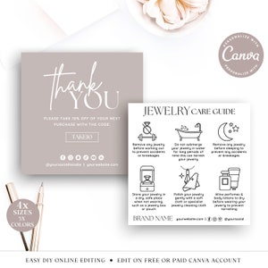 Jewelry Care Guide CANVA Editable Template, Handmade Jewelry Care Instructions, Printable Jewellery Care Insert for Etsy Business SDC002