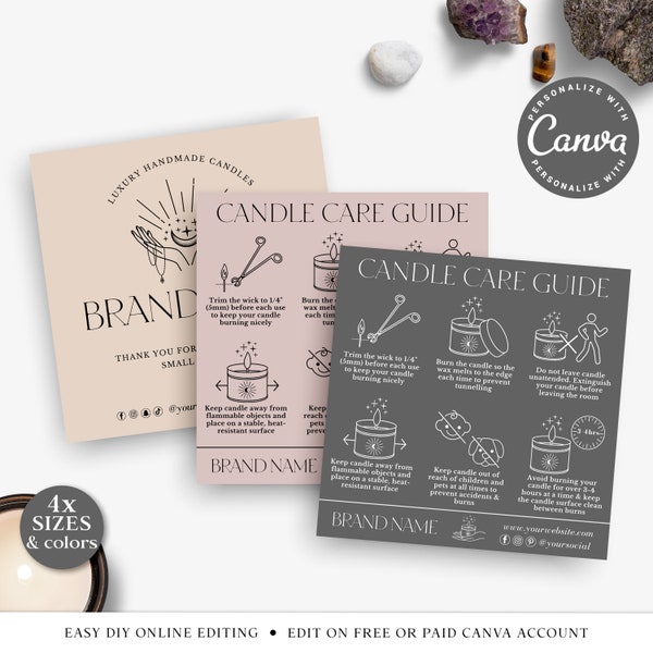 CANVA Candle Care Guide Editable Template, 4 SIZES, Printable Candle Instructions Guide, Spiritual Candle Insert, Candle Safety Card SPC001