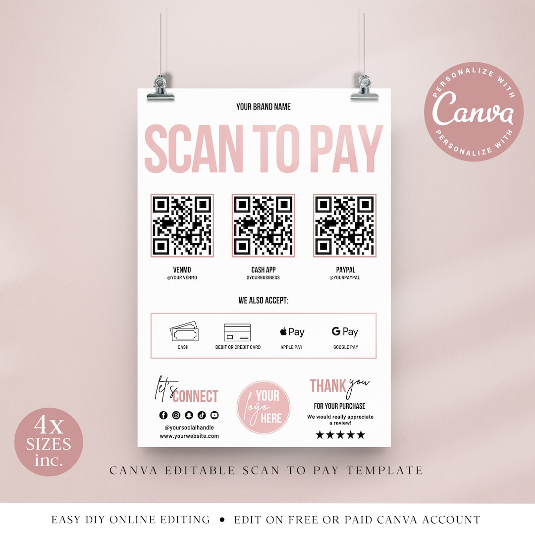 Payment Sign CANVA Editable Template, Minimalist DIY Edit Scan to Pay ...