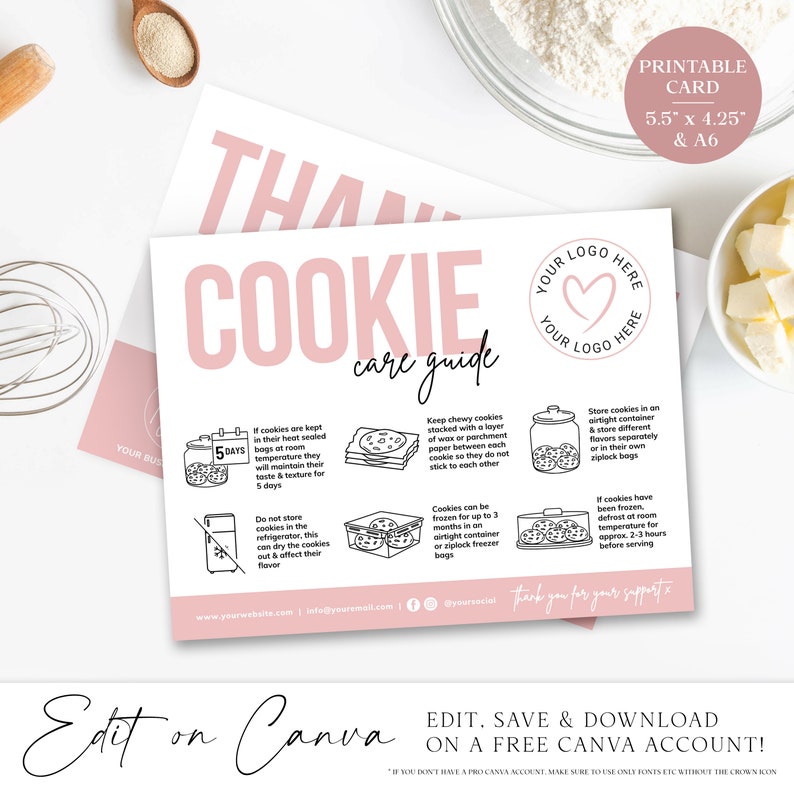 CANVA Cookie Care Guide Editable Template, 2 SIZES, Printable Biscuit Care Card, Cookie Serving Instructions, Care Thank You Insert PDC001 Bild 6