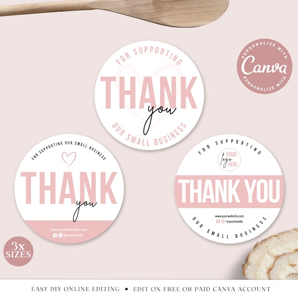 CANVA Thank You Label Template, 3 SIZES Cake Box Thank You Editable Circular Sticker, Minimal Printable Thank You Cottage Industry PDC001