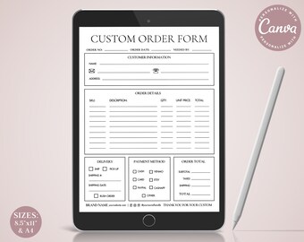 Order Form Editable Template, Crafters Order Form, Etsy Shop Craft Business Order Log, Small Business Order Forms, Instant Download SIC001
