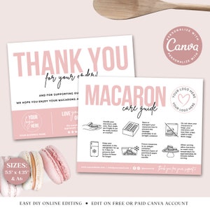 CANVA Macaron Care Guide Editable Template, 2 SIZES, Printable Macarons Care Card, Macaroon Serving Instructions, Thank You Insert PDC001