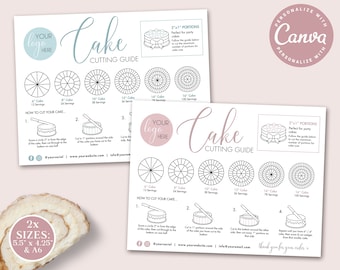 Cake Cutting Guide CANVA Editable Template, Printable Cake Portion Card, Cake Serving Instructions, Cake Cutting Insert MMC001