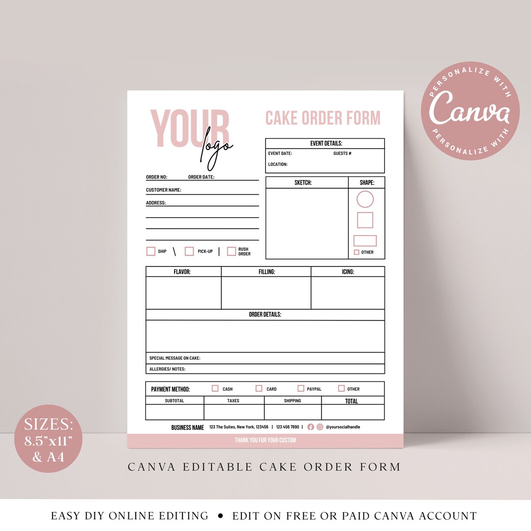 Cake Order Form CANVA Editable Template DIY Cake Business - Etsy España