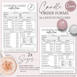 Candle Order Form CANVA Editable Template, 2 SIZES Printable Candle Invoice Design, Customizable ...