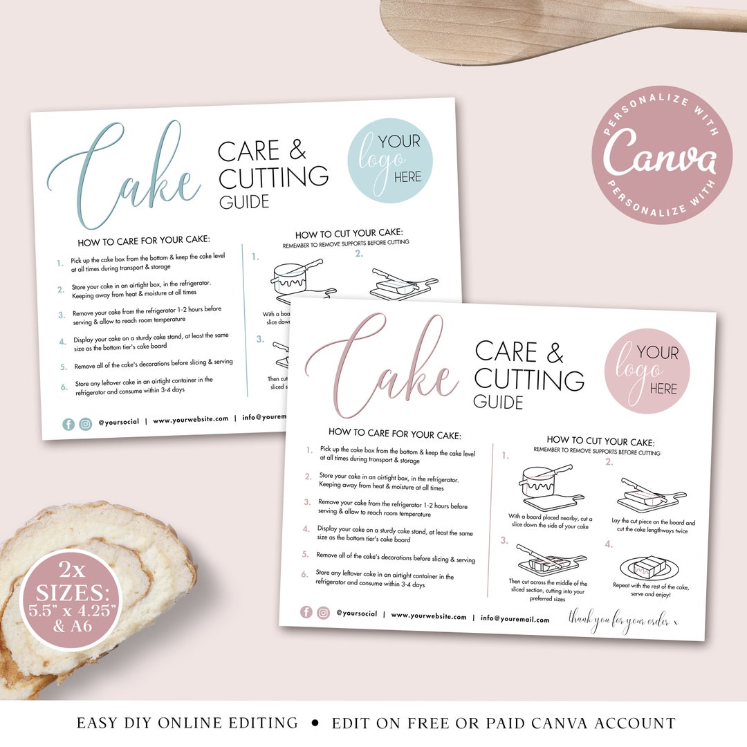 Cake Care &amp; Cutting Guide CANVA Editable Template, Cake Care Printable ...