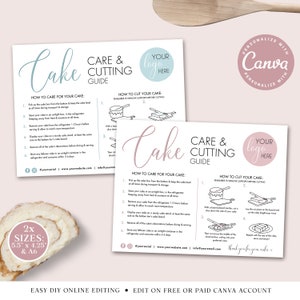 Cake Care & Cutting Guide CANVA Editable Template, Cake Care Printable Card, Cake Serving Instructions, Simple Cake Care Insert MMC001