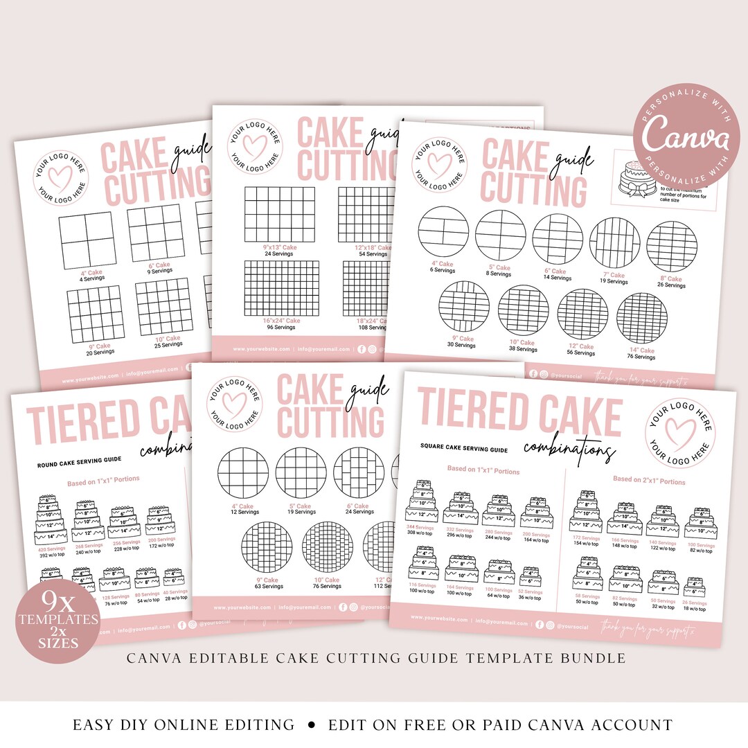 CANVA Cake Cutting Guide 9 X Editable Template Bundle, Printable ...