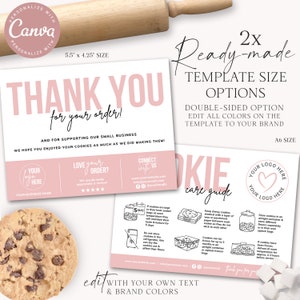 CANVA Cookie Care Guide Editable Template, 2 SIZES, Printable Biscuit Care Card, Cookie Serving Instructions, Care Thank You Insert PDC001 zdjęcie 2