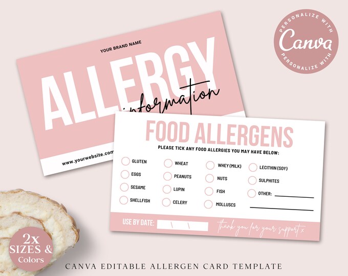 Allergen Card CANVA Editable Template, DIY Edit Bakery Allergy Warning ...
