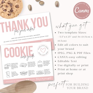 CANVA Cookie Care Guide Editable Template, 2 SIZES, Printable Biscuit Care Card, Cookie Serving Instructions, Care Thank You Insert PDC001 zdjęcie 4
