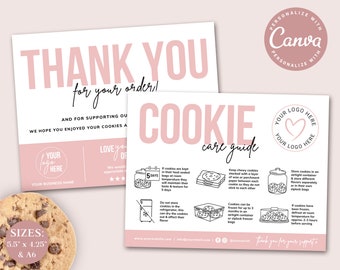 CANVA Cookie Care Guide Editable Template, 2 SIZES, Printable Biscuit Care Card, Cookie Serving Instructions, Care Thank You Insert PDC001