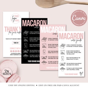 CANVA Macaron Care Guide Editable Template, Printable Macarons Care Card, Macaroon Instructions, Business Card Thank You Insert PDC001