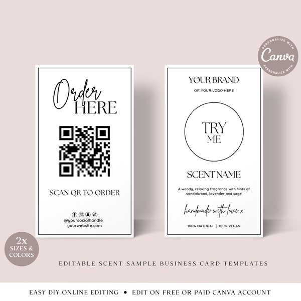 CANVA Scent Sample Card Editable Template, Minimalist DIY Edit Candle Sampler, Printable Perfume Tester Card, Fragrance Trial Card SDC002