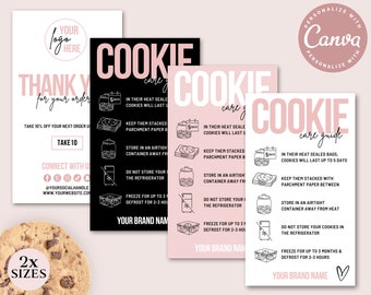 CANVA Cookie Care Guide Editable Template, 2 SIZES, Printable Biscuit Care Card, Cookie Instructions, Business Card Thank You Insert PDC001