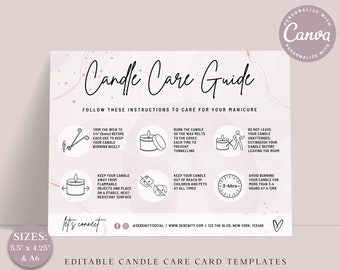 CANVA Candle Care Guide Editable Template, 2 SIZES, Candle Instructions Guide, Printable Candle Care Insert, Candle Safety Card ABC001