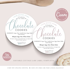Cottage Law Label Template CANVA Editable, 3 SIZES Bakery Food License Circular Sticker, Minimal Printable Thank You Cottage Industry MMC001
