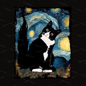 Van Gogh Starry Night Black Cat For Van Gogh Fans Black Cat Lovers Vincent Van Gogh Painting PNG file, digital Download, Sublimation Designs