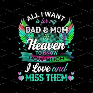 Mamá y papá con alas. Lo único que quiero es que mi papá y mi mamá en el cielo sepan cuánto los amo y los extraño. PNG digital, diseño de sublimación.